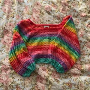 Farm Rio Striped Multicolor Crochet Pullover